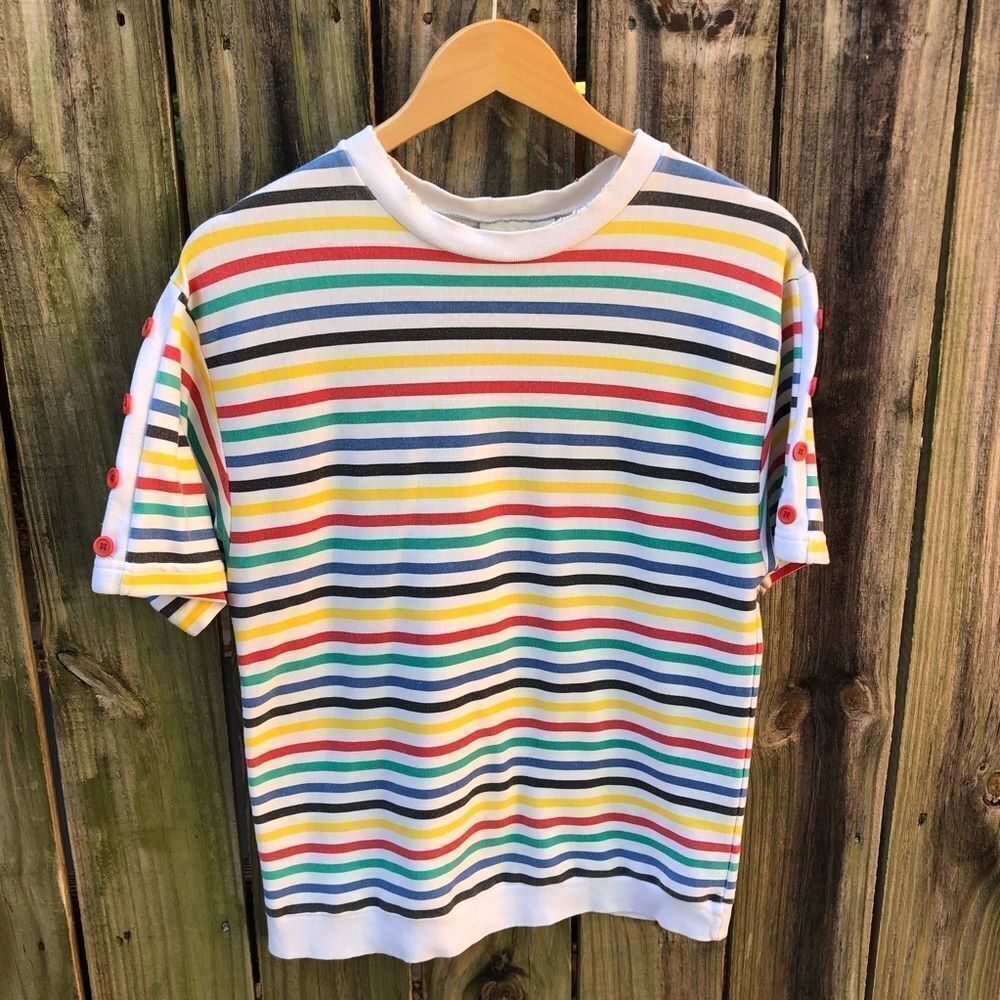 Retro 80/90s Striped Short Sleeve Top Sz M